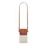 CELINE PHONE POUCH WITH FLAP IN TRIOMPHE CANVAS AND LAMBSKIN WHITE-TAN