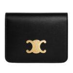 CELINE TRIOMPHE COMPACT WALLET IN SHINY CALFSKIN CAPPUCCINO