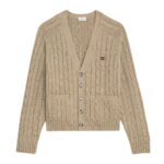 CELINE TRIOMPHE CARDIGAN IN CABLE KNIT CASHMERE LIGHT TAUPE