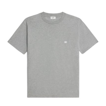 CELINE TRIOMPHE LOOSE T SHIRT IN COTTON JERSEY GREY MELANGE-OFF WHITE