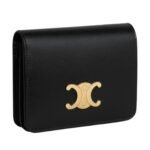 CELINE TRIOMPHE COMPACT WALLET IN SHINY CALFSKIN BLACK