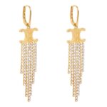 CELINE TRIOMPHE FRINGE EARRINGS IN BRASS WITH GOLD FINISH AND STRASS