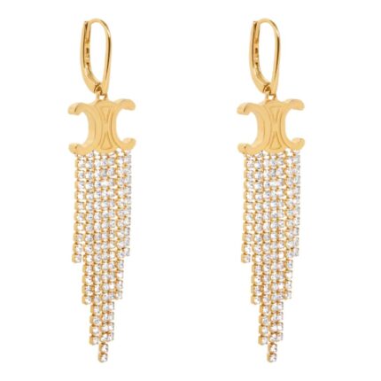 CELINE TRIOMPHE FRINGE EARRINGS IN BRASS WITH GOLD FINISH AND STRASS