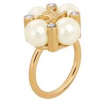 LES PERLES CELINE RING IN STRASS RESIN PEARLS AND BRASS WITH GOLD FINISH