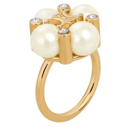 LES PERLES CELINE RING IN STRASS RESIN PEARLS AND BRASS WITH GOLD FINISH