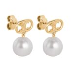 LES PERLES CELINE EARRINGS IN BRASS WITH GOLD FINISH AND GLASS PEARLS
