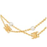 CELINE TRIOMPHE PEARL DOUBLE NECKLACE IN BRASS WITH GOLD FINISH AND RESIN PEARLS