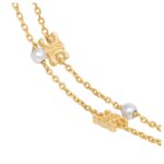 CELINE LES PERLES DOUBLE BRACELET IN BRASS WITH GOLD FINISH AND RESIN PEARLS