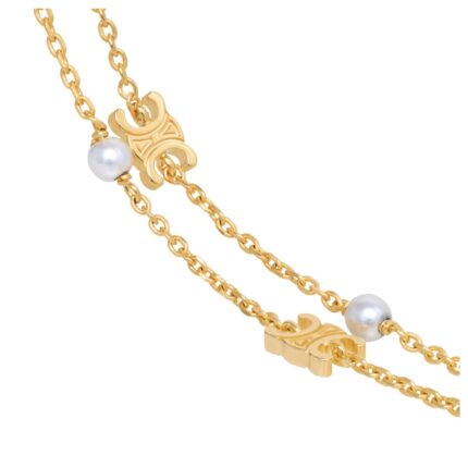 CELINE LES PERLES DOUBLE BRACELET IN BRASS WITH GOLD FINISH AND RESIN PEARLS