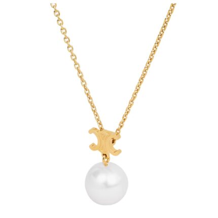 CELINE LES PERLES NECKLACE IN RESIN PEARL AND BRASS WITH GOLD FINISH