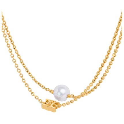 CELINE LES PERLES BRACELET IN RESIN PEARL AND BRASS WITH GOLD FINISH