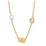 CELINE BRACELET IN BRASS STRASS AND RESIN PEARLS