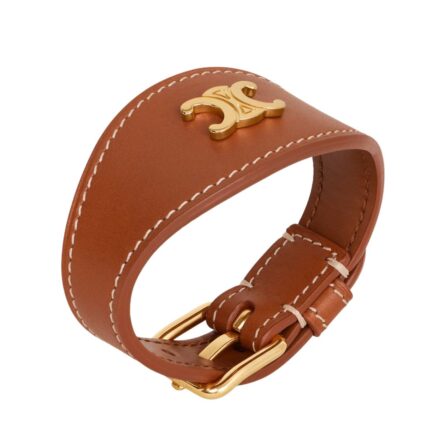 CELINE LES CUIRS BRACELET IN CALFSKIN AND BRASS WITH GOLD FINISH