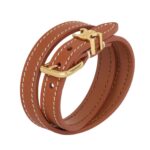 CELINE LES CUIRS DOUBLE BRACELET IN CALFSKIN AND BRASS WITH GOLD FINISH