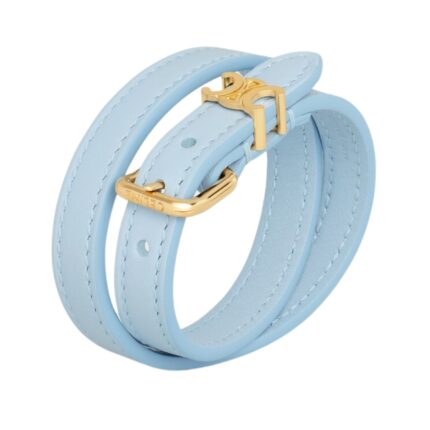 LES CUIRS CELINE DOUBLE BRACELET IN CALFSKIN AND BRASS WITH GOLD FINISH PALE BLUE
