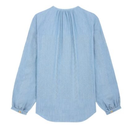 CELINE EMBROIDERED ROMY BLOUSE IN CHAMBRAY COTTON