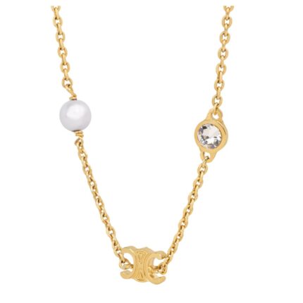 CELINE BRACELET IN BRASS STRASS AND RESIN PEARLS