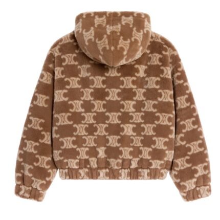 CELINE HOODED JACKET IN TRIOMPHE WOOL AND FUR NOISETTE