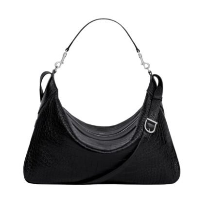 CELINE LARGE STRAP ROMY IN CROCODILE EMBOSSED DEERSKIN BLACK