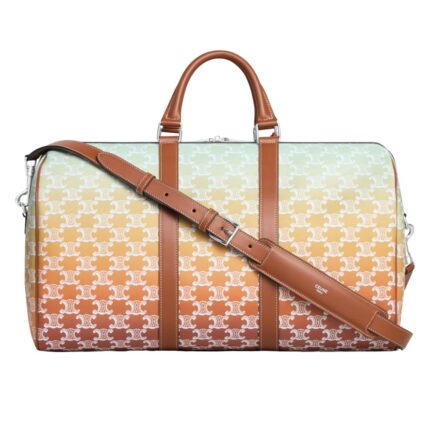 CELINE MEDIUM TRAVEL BAG IN TRIOMPHE CANVAS SUNSET AND CALFSKIN