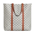 CELINE CABAS WITH BUCKLE IN TRIOMPHE CANVAS AND CALFSKIN TAN