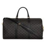 CELINE LARGE TRAVEL BAG IN TRIOMPHE CANVAS AND CALFSKIN BLACK