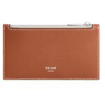 CELINE ZIPPED CARD HOLDER IN TRIOMPHE CANVAS AND CALFSKIN TAN