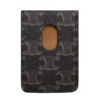 CELINE MAGNET CARD HOLDER IN TRIOMPHE CANVAS AND CALFSKIN TAN