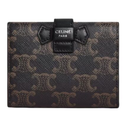 CELINE FINE STRAP WALLET IN TRIOMPHE CANVAS AND LAMBSKIN