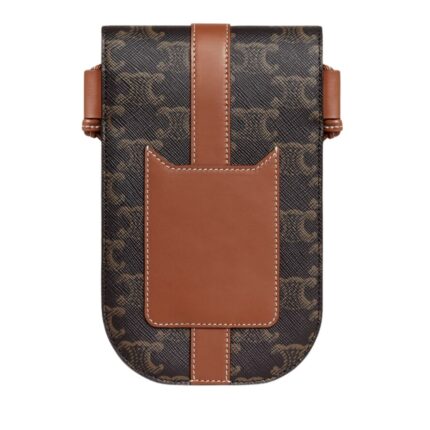 CELINE PHONE POUCH IN TRIOMPHE CANVAS AND CALFSKIN