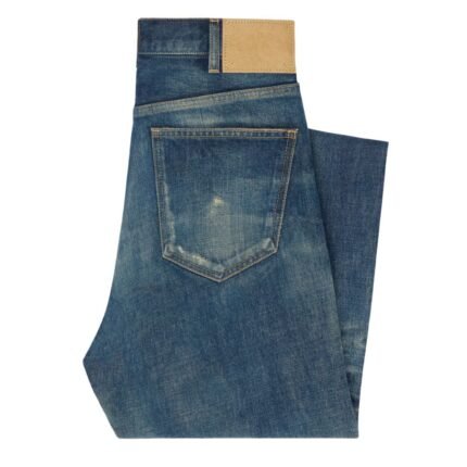 CELINE KURT JEANS IN DESTROYED BLUE MARBLE DENIM