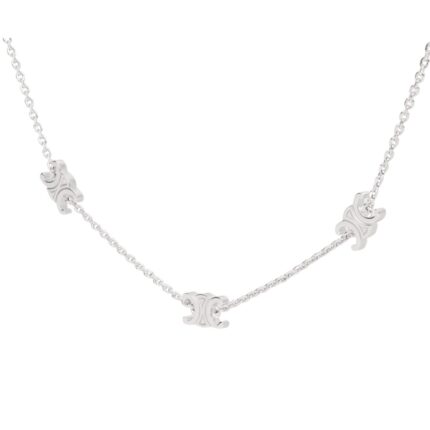 CELINE MINI TRIOMPHE NECKLACE IN BRASS WITH RHODIUM FINISH