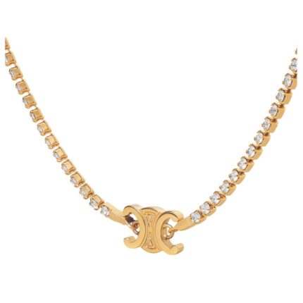CELINE TRIOMPHE SPARKLE NECKLACE IN BRASS WITH GOLD FINISH AND STRASS