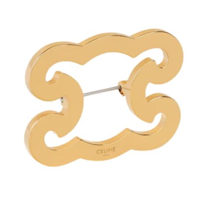 CELINE TRIOMPHE FRAME BROOCH IN BRASS WITH GOLD FINISH AND STEEL