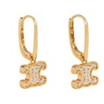 CELINE TRIOMPHE RHINESTONE EARRINGS IN BRASS WITH GOLD FINISH AND CRYSTALS