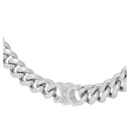 CELINE TRIOMPHE SMALL GOURMETTE NECKLACE IN BRASS WITH RHODIUM FINISH