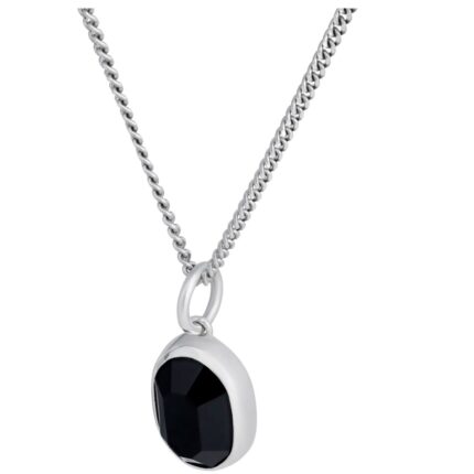CELINE BEVELLED NECKLACE IN ONYX AND STERLING SILVER WITH RHODIUM FINISH