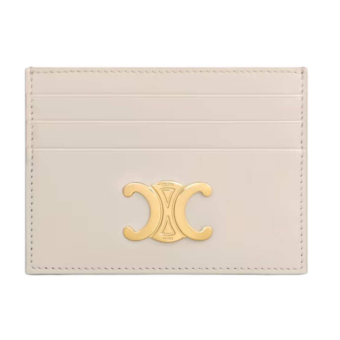 25 CELINE CARD HOLDER TRIOMPHE IN SHINY CALFSKIN PALE BEIGE