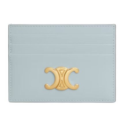 CELINE CARD HOLDER TRIOMPHE IN SHINY CALFSKIN ICE BLUE