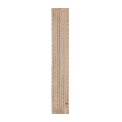 CELINE CABLE KNIT TRIOMPHE SCARF IN CASHMERE LIGHT TAUPE