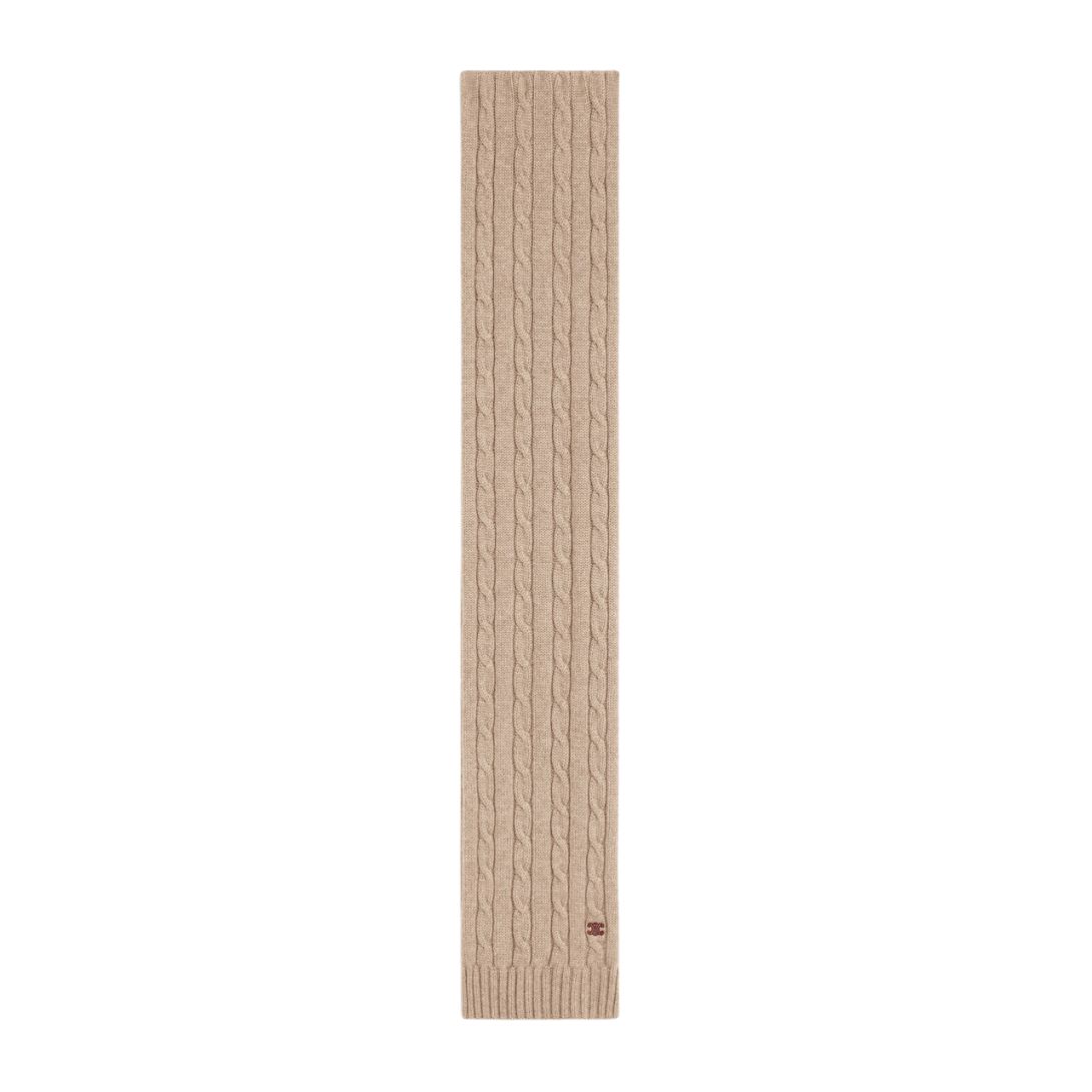 3 CELINE CABLE KNIT TRIOMPHE SCARF IN CASHMERE LIGHT TAUPE