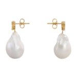 LES PERLES CELINE BAROQUE EARRINGS IN BRASS WITH GOLD FINISH AND CULTURED PEARLS