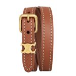 CELINE LES CUIRS DOUBLE BRACELET IN CALFSKIN AND BRASS WITH GOLD FINISH