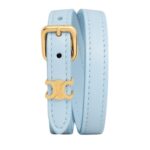 LES CUIRS CELINE DOUBLE BRACELET IN CALFSKIN AND BRASS WITH GOLD FINISH PALE BLUE