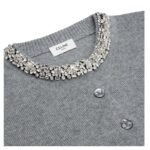 CELINE EMBROIDERED CROPPED CARDIGAN IN CASHMERE MEDIUM GREY
