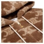 CELINE HOODED JACKET IN TRIOMPHE WOOL AND FUR NOISETTE