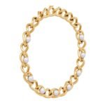 LES PERLES CELINE MAILLON NECKLACE IN BRASS WITH GOLD FINISH AND RESIN PEARLS