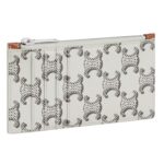 CELINE ZIPPED CARD HOLDER IN TRIOMPHE CANVAS AND CALFSKIN TAN