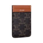 CELINE MAGNET CARD HOLDER IN TRIOMPHE CANVAS AND CALFSKIN TAN