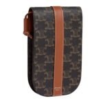 CELINE PHONE POUCH IN TRIOMPHE CANVAS AND CALFSKIN
